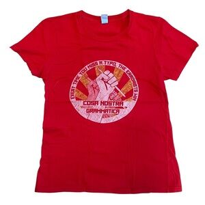Woot! Women’s Tee Cosa Nostra Grammatica Red Graphic T-Shirt Size Small